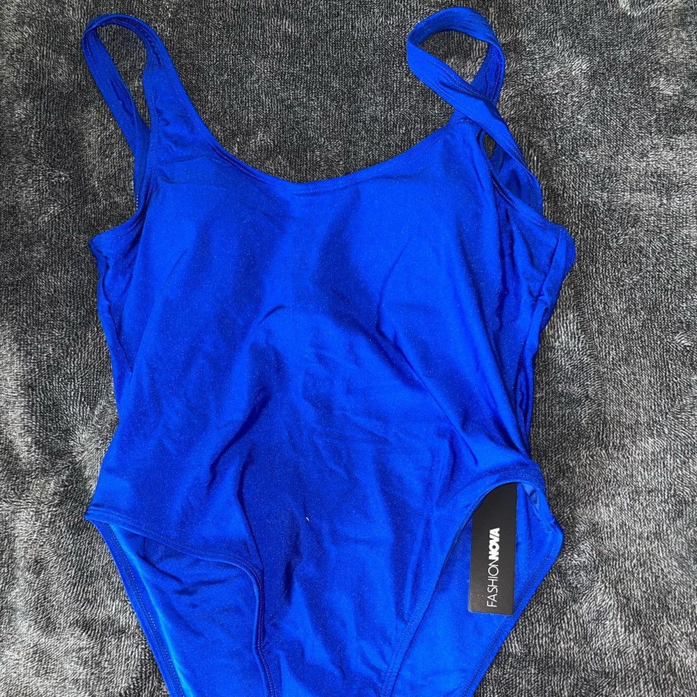 Blue one piece swimsuit
